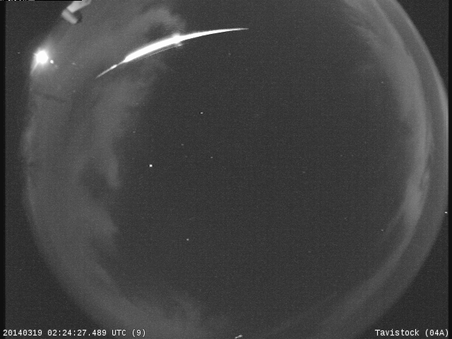 Composite all-sky camera image of the end of the fireball as seen from Tavistock
