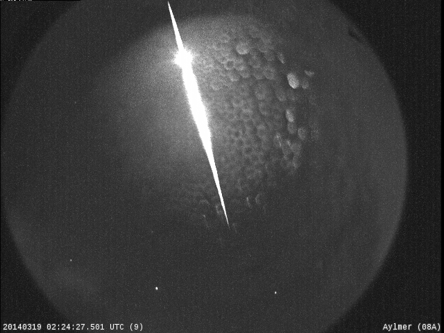 Composite all-sky camera image of the end of the fireball as seen from Hamilton