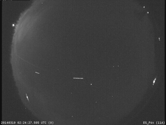 Composite all-sky camera image of the end of the fireball as seen from ES Fox Observatory