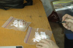 Labeling bags containing meteorites.